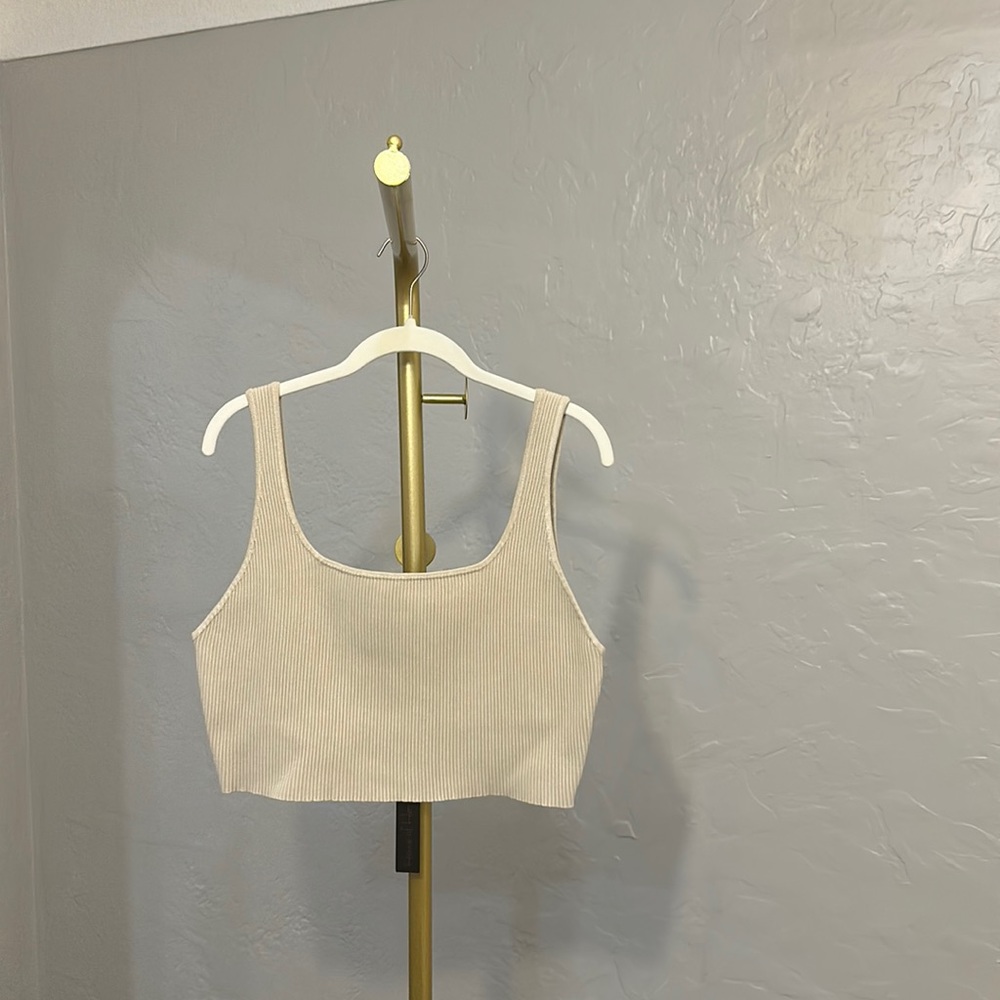 NWT House of Harlow 1960 Nude Tan Ribbed Contour Crop Top XL
